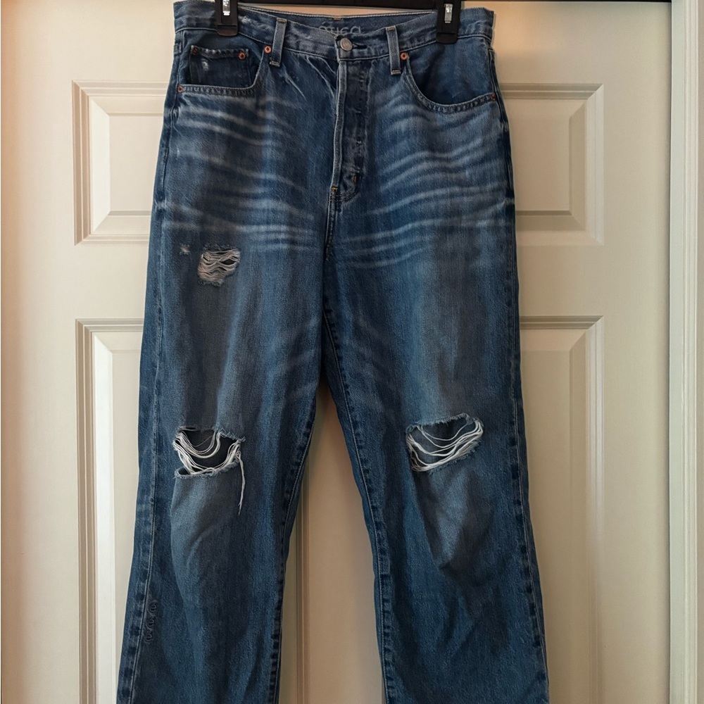Etica Distressed High-Rise Straight Leg Jeans